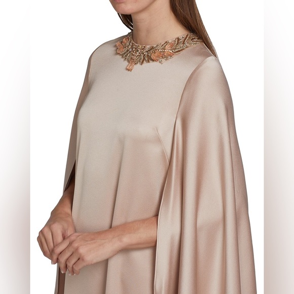 $980 TERI JON BY RICKIE FREEMAN Satin Maxi Dress In Blush. Size 10 - Picture 3 of 12
